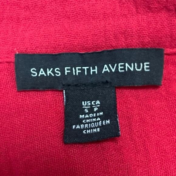 Saks Fifth Avenue Women's Red Long Sleeve Belted Button Down Mini Shirt Dress S - Picture 4 of 5